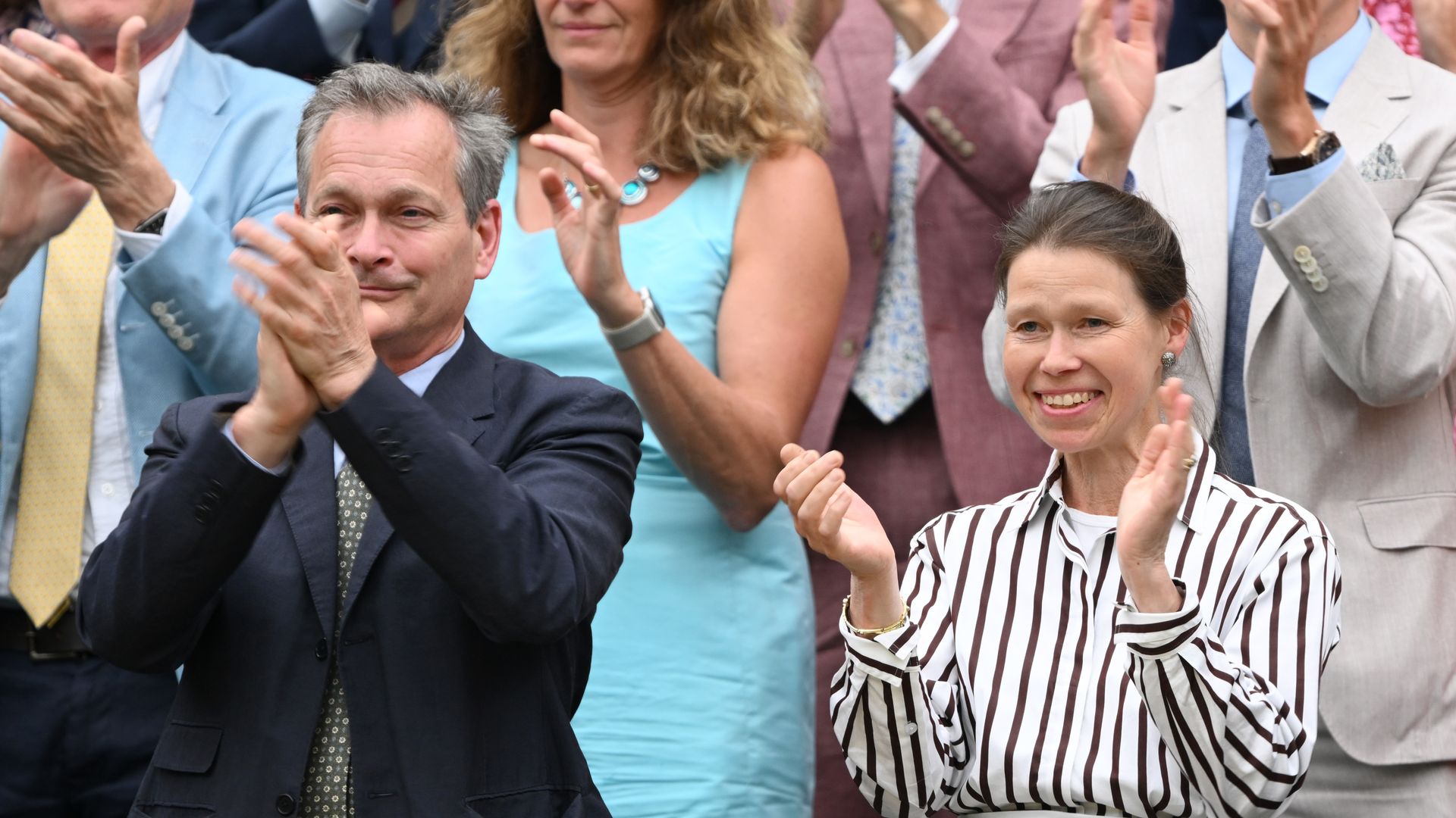 Lady Sarah Chatto and Daniel Chatto cheer at Wimbledon