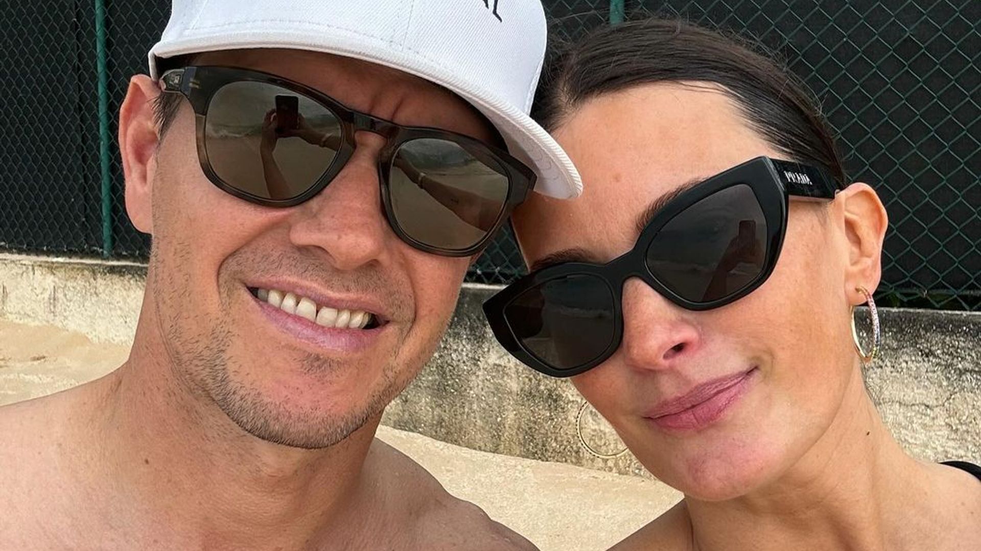 Mark Wahlberg and Rhea Durham pose in Barbados