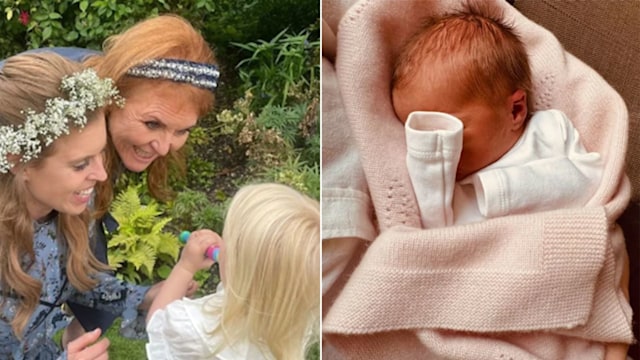 A split image of Athena Mapelli-Mozzi and her mum Beatrice, grandma Sarah Ferguson and sister Sienna 