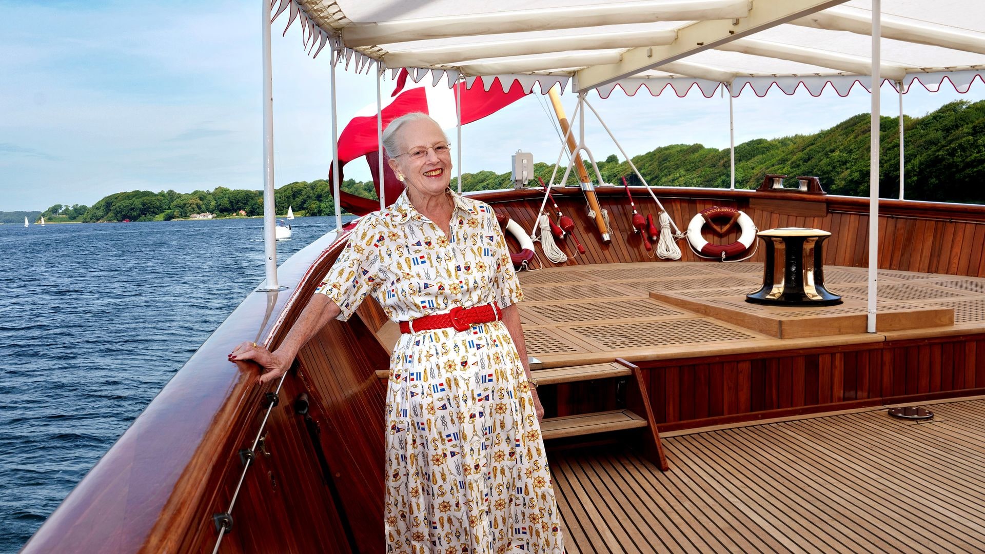 Queen Margrethe on board Royal Ship Dannebrog.