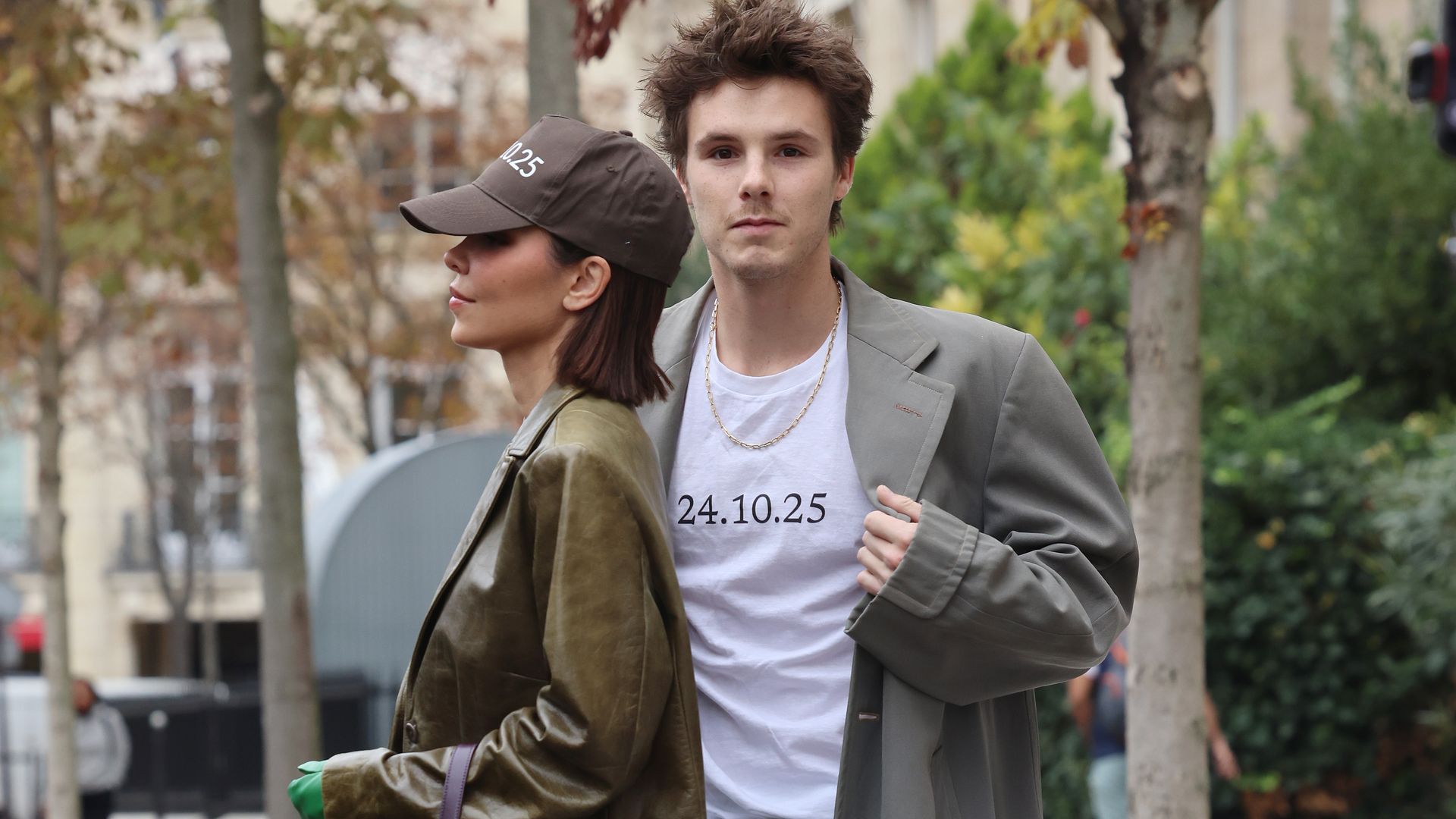 Cruz Beckham and Jackie Apostel leaving their hotel during Womenswear Spring Summer 2026 as part of Paris Fashion We