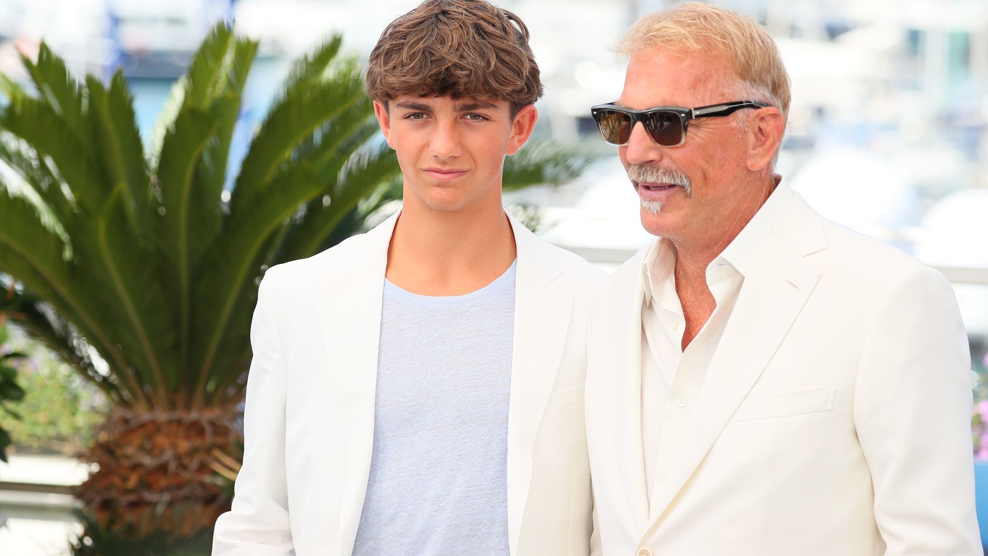 Kevin Costner's son Hayes, 15, towers over his dad in rare outing