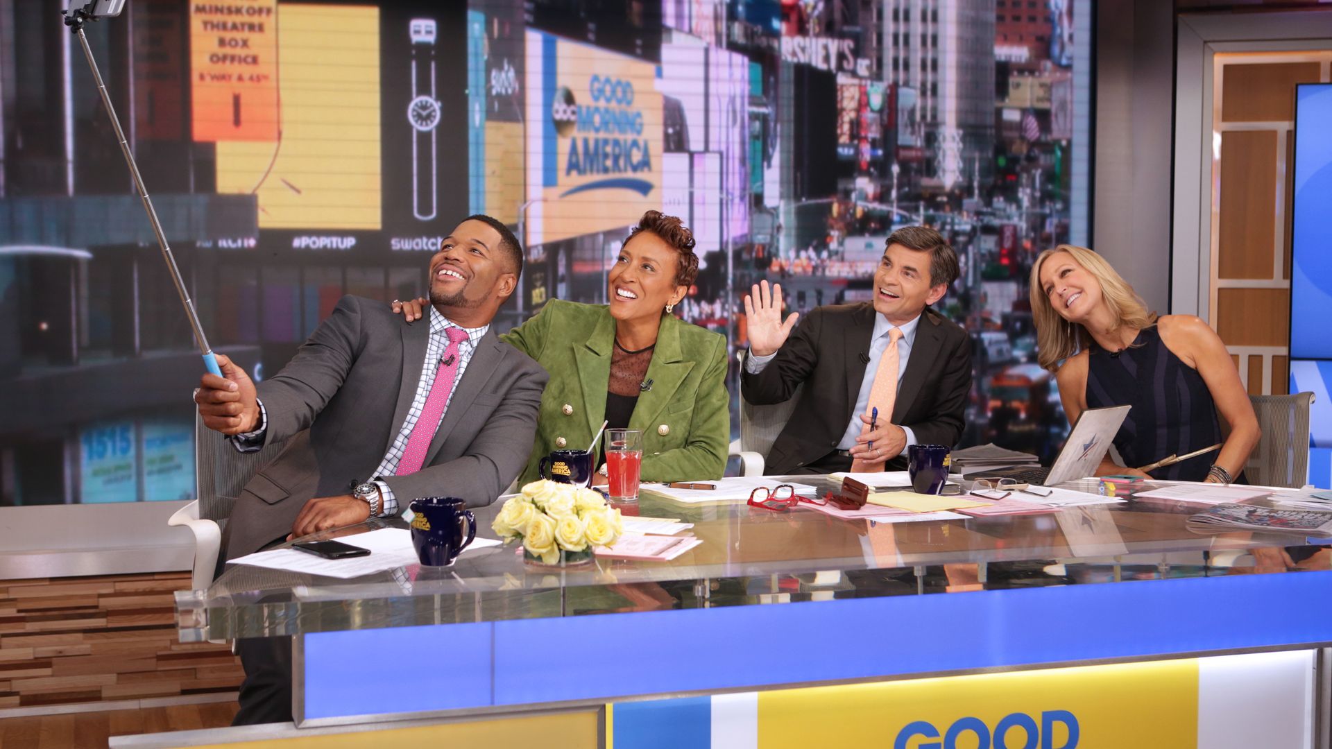 Robin Roberts, Lara Spencer, George Stephanopoulos and Michael Strahan