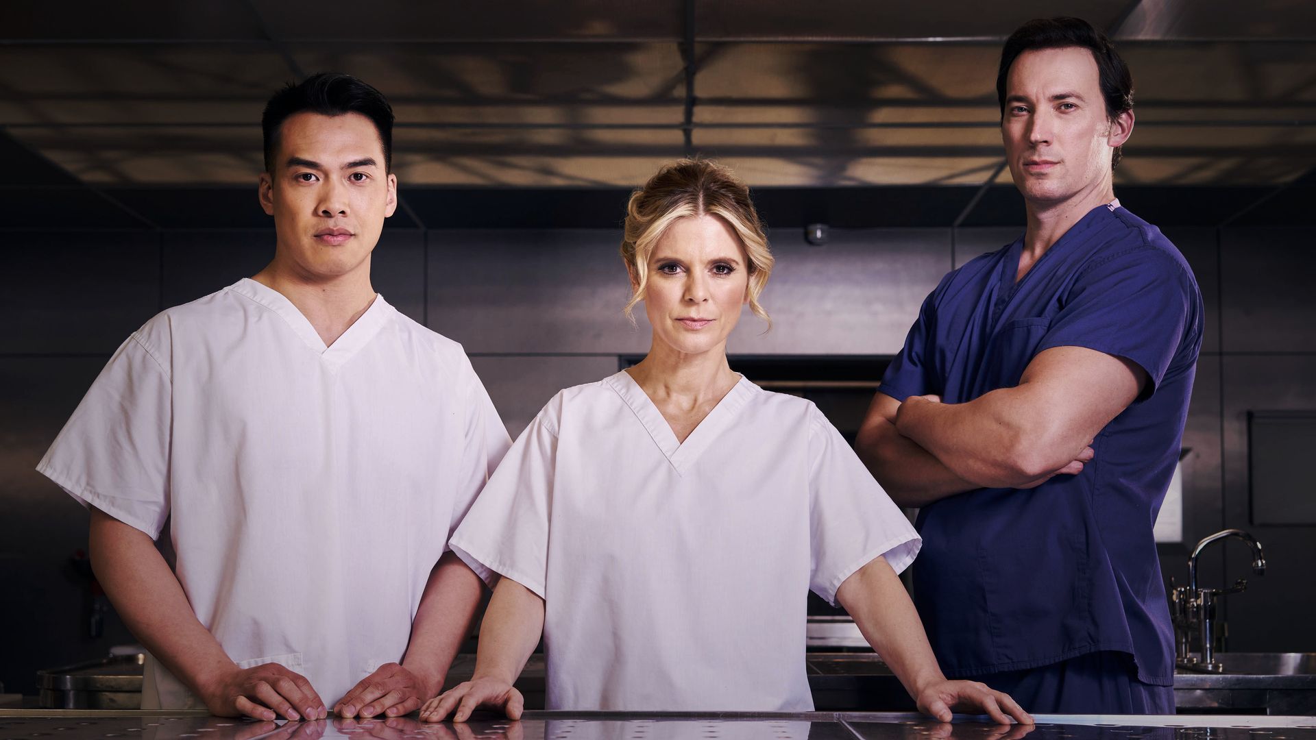 Jason Wong, Emilia Fox and David Caves in Silent Witness