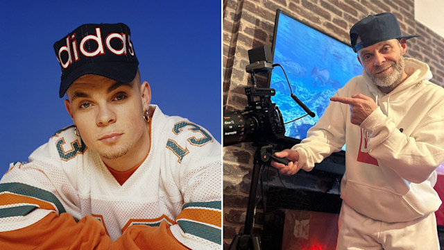 Split image of Brian Harvey from East 17 days to now