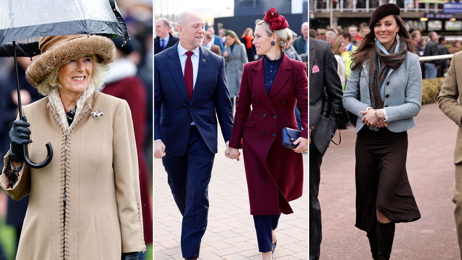 Royals at Cheltenham - Queen Camilla, Mike and Zara Tindall and Kate Middleton