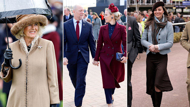 Royals at Cheltenham - Queen Camilla, Mike and Zara Tindall and Kate Middleton