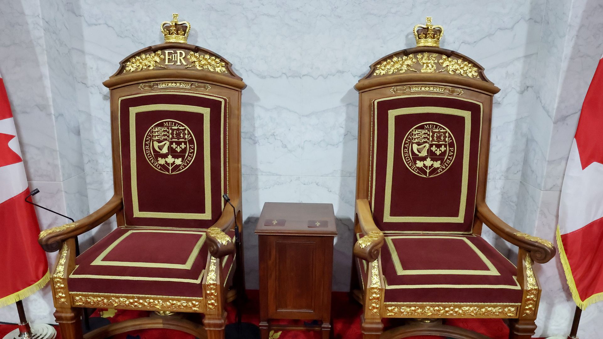 Two wooden thrones in Canada
