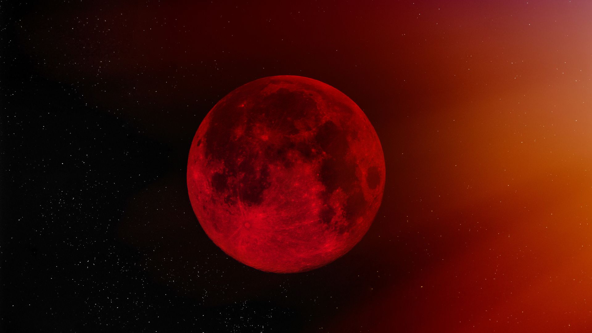 Blood Vanpire Moon against starry sky.