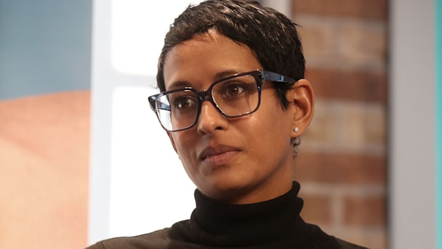 Naga Munchetty in a black turtleneck jumper and glasses