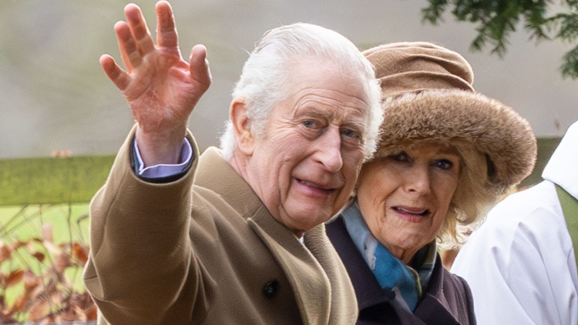 King Charles and Queen Camilla arriving for the morning service at St Mary Magdalene Church