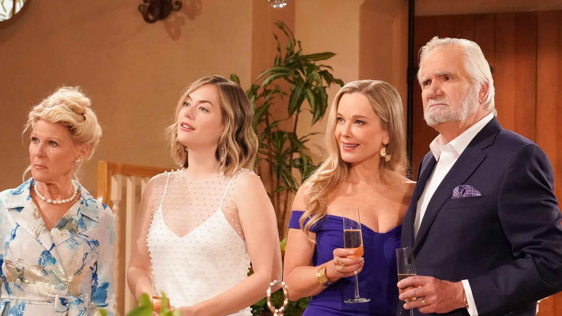 Alley Mills as Pam Douglas, Annika Noelle as Hope Logan, Jennifer Gareis as Donna Logan and John McCook as Eric Forrester on The Bold and the Beautiful