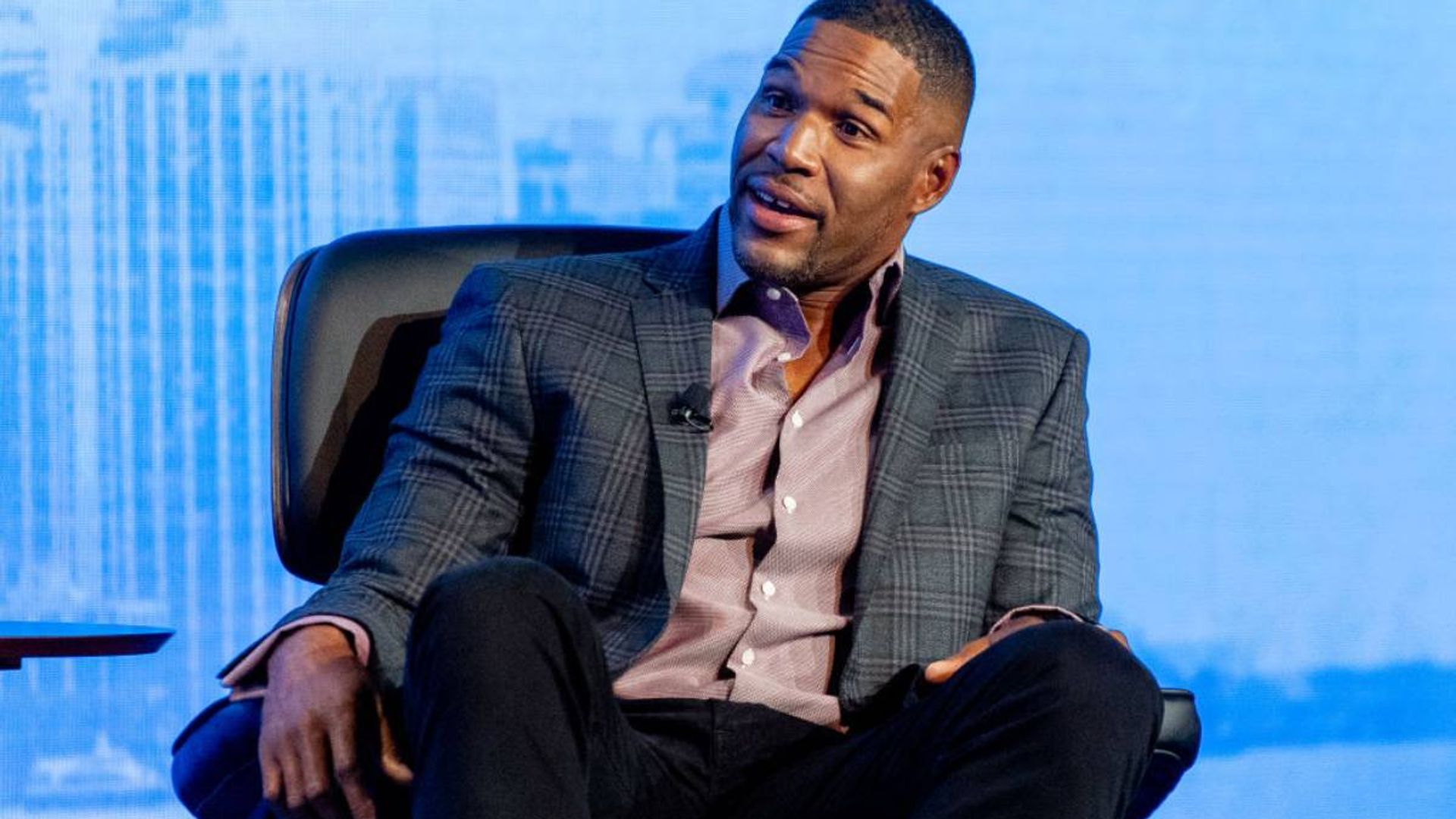 Michael Strahan looks shocked during interview on TV