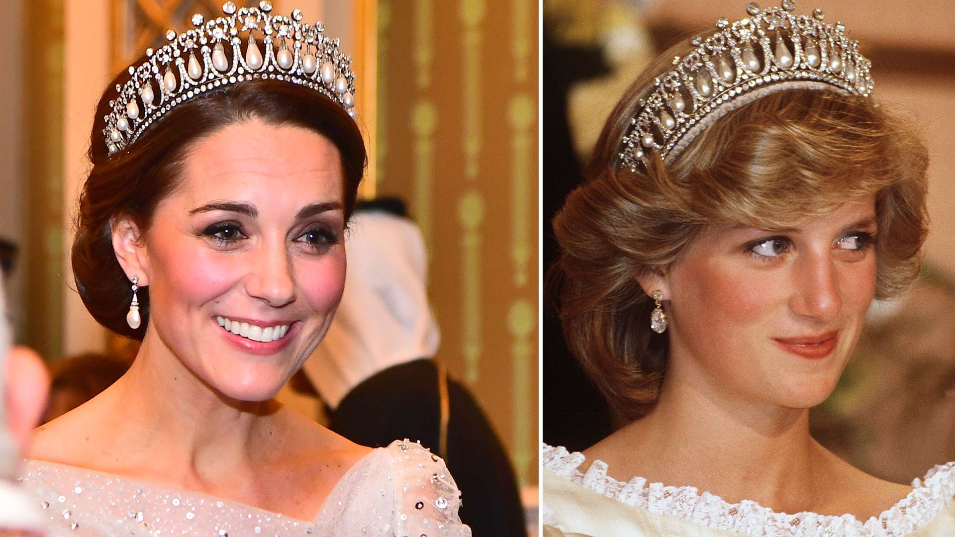 Kate Middleton and Princess Diana wearing the Lover's Knot tiara