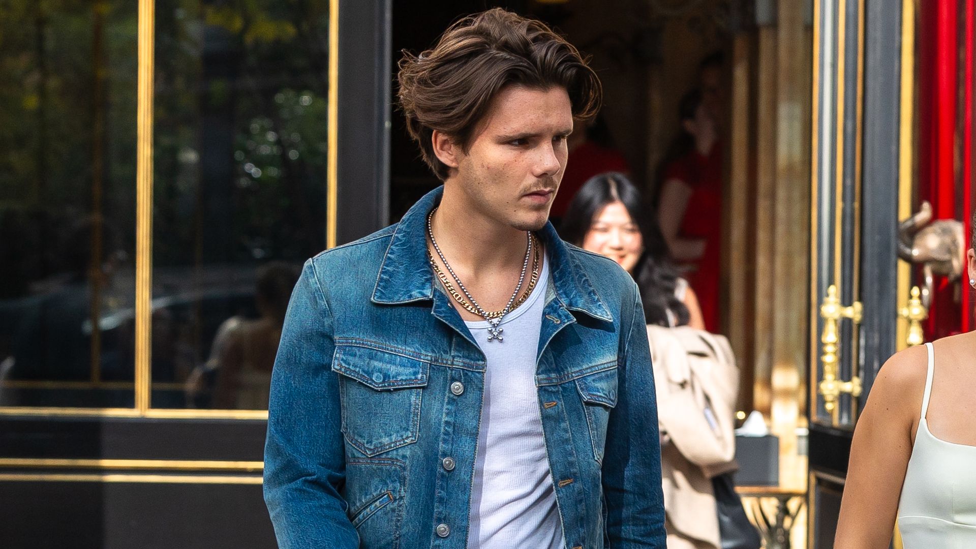 cruz beckham wears double denim