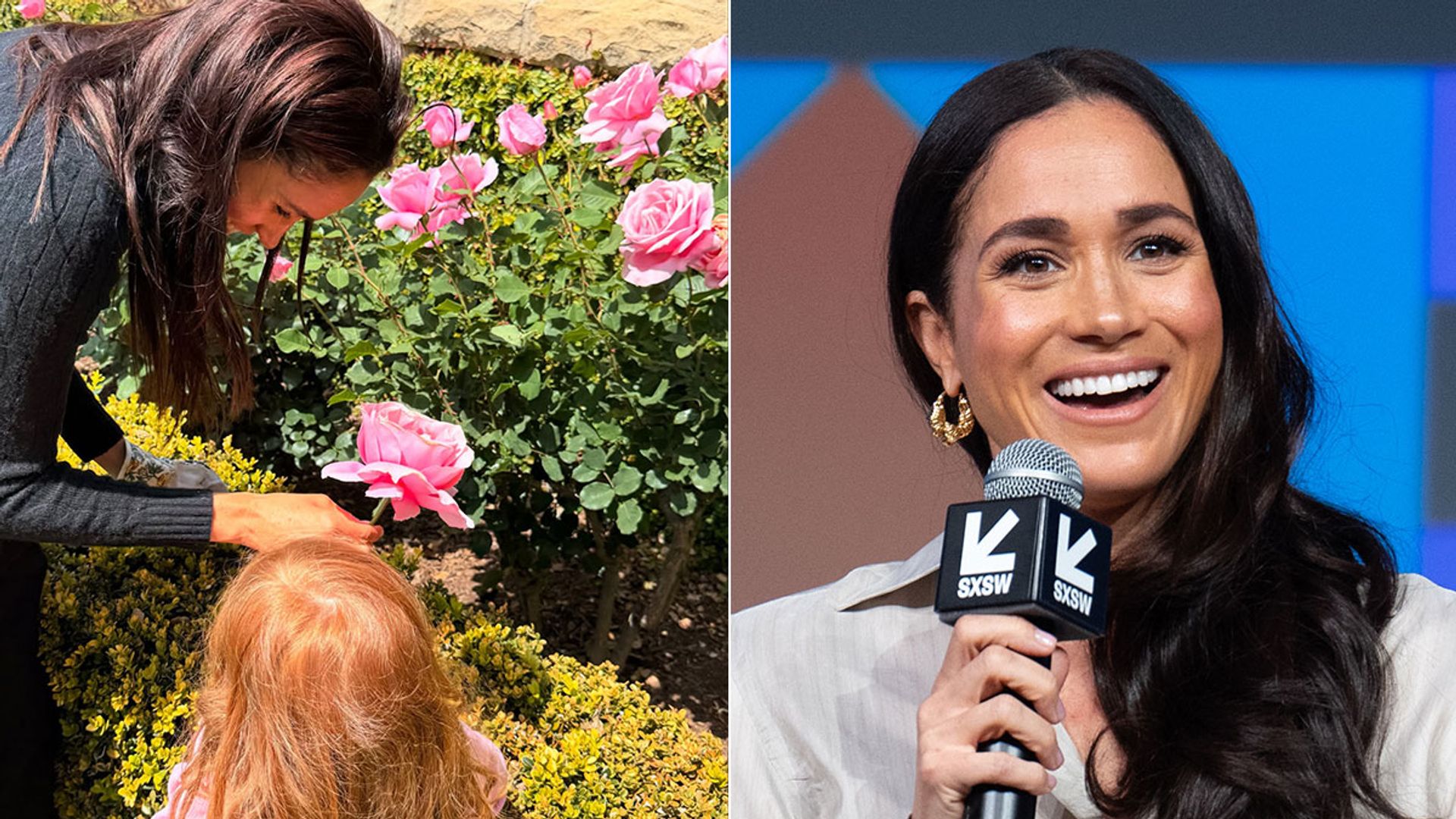 Princess Lilibet with long red hair standing beside Meghan Markle