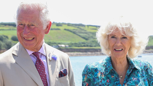 King Charles and Queen Consort Camilla on the beach on the Scilly Isles