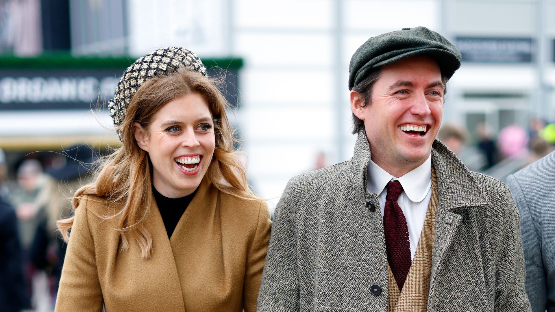 Princess Beatrice and Edoardo Mapelli Mozzi attend day 3 'St Patrick's Thursday' of the Cheltenham Festival at Cheltenham Racecourse on March 14, 2024 in Cheltenham, England
