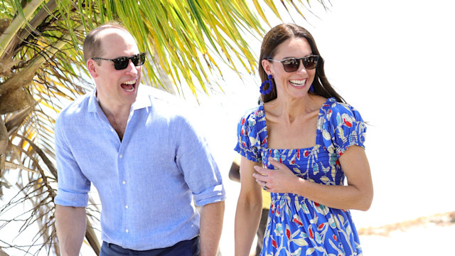 William and Kate laughing on Belize beach