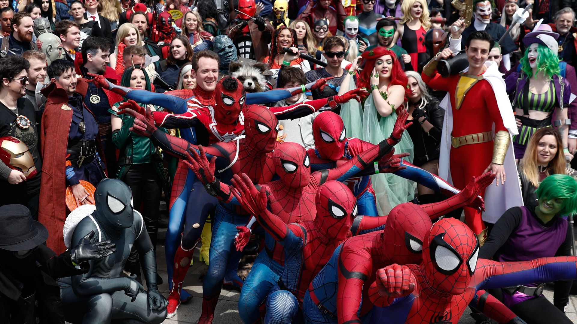 Cosplayers enjoying Comic Con inside the ExCeL arena