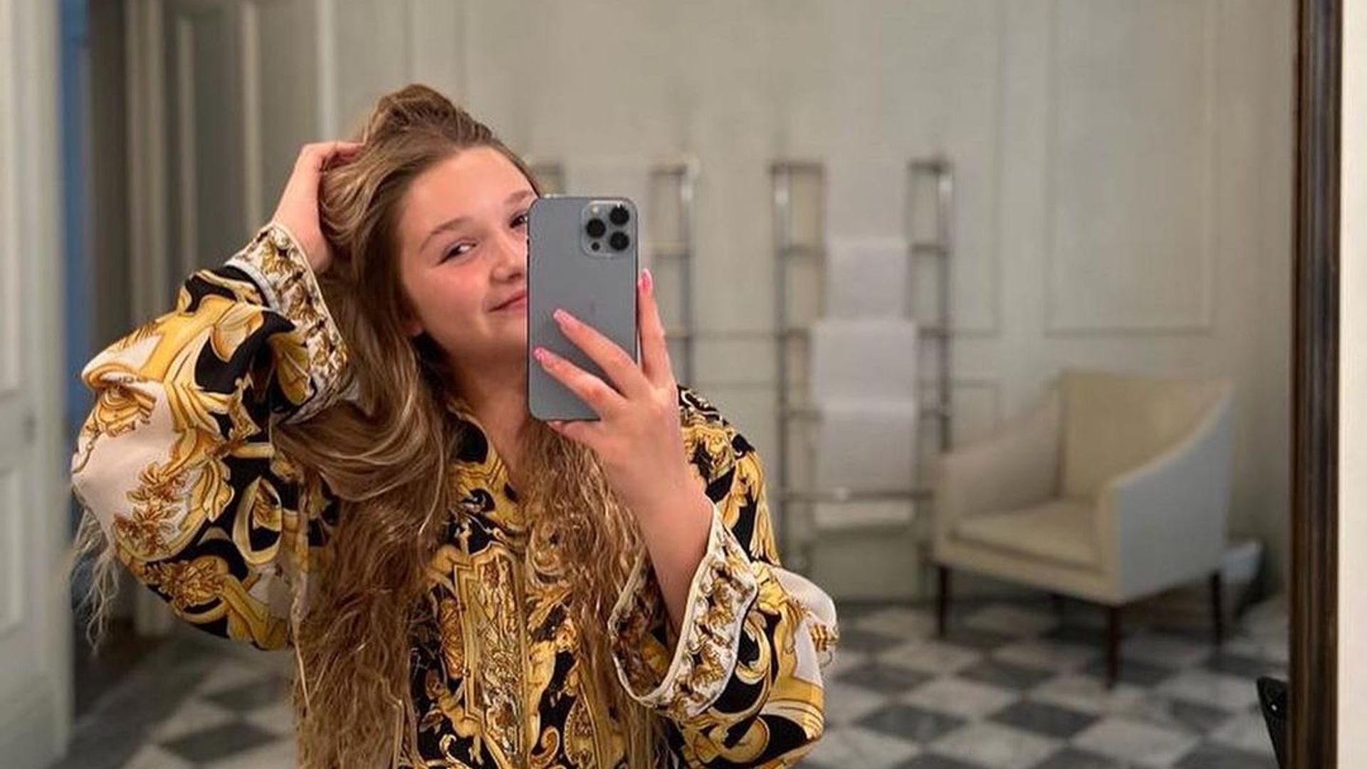 Victoria shared a picture of daughter Harper in their luxurious bathroom