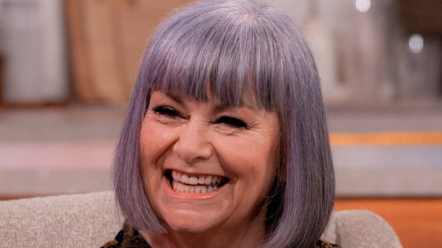 dawn french chatting on sofa