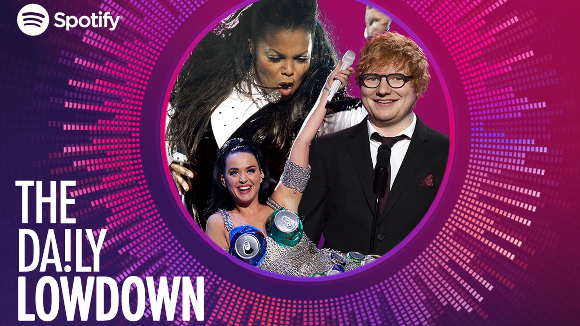 Janet Jackson, Katy Perry, Ed Sheeran in Daily Lowdown logo