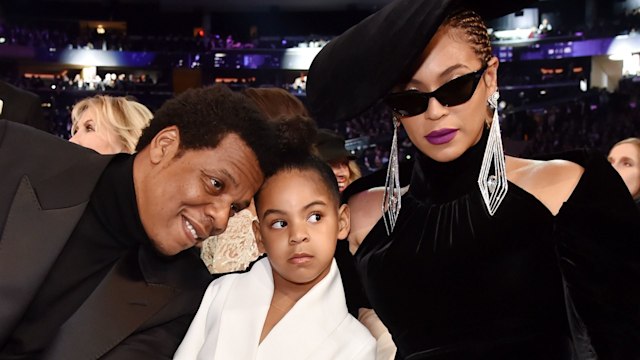 Recording artist Jay Z, daughter Blue Ivy Carter and recording artist Beyonce attend the 60th Annual GRAMMY Awards at Madison Square Garden on January 28, 2018 in New York City