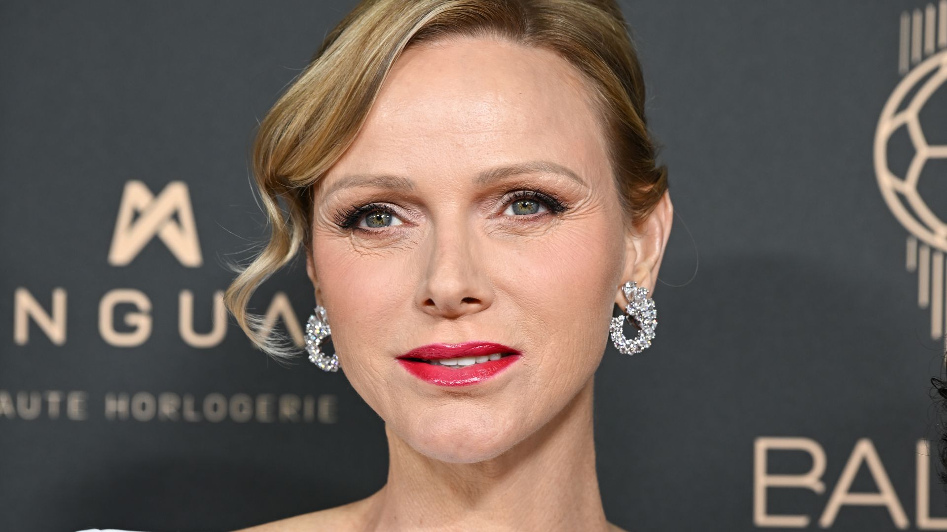 Princess Charlene up close in white gown