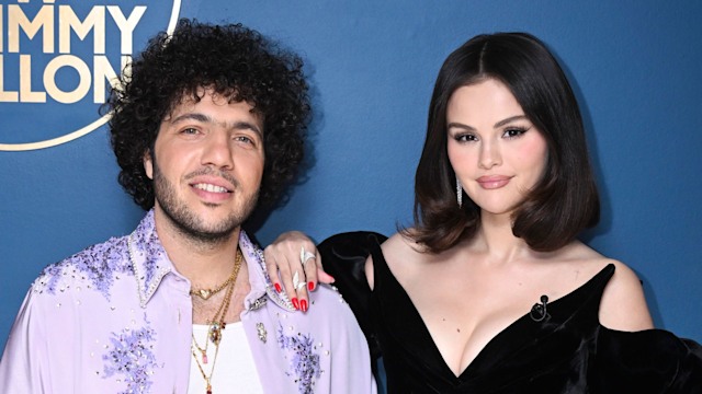 Record producer Benny Blanco & singer Selena Gomez pose together backstage on Thursday, March 20, 2025 