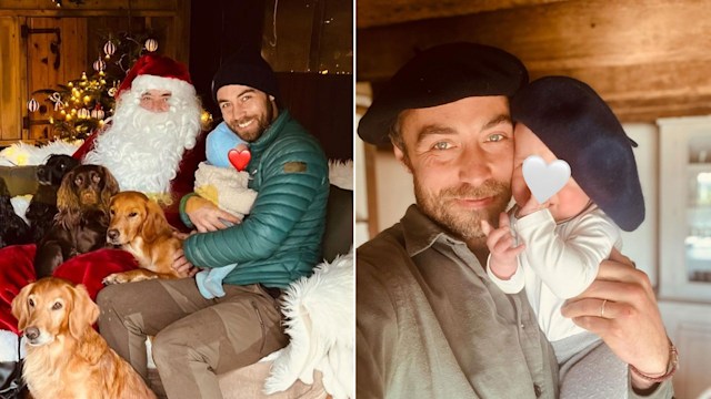 James Middleton and son Inigo festive decor with dogs 