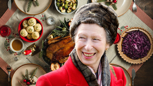 Princess Anne with christmas dinner background