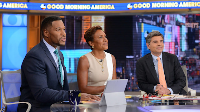 Michael Strahan, Robin Roberts, and George Stephanopoulos on "Good Morning America"