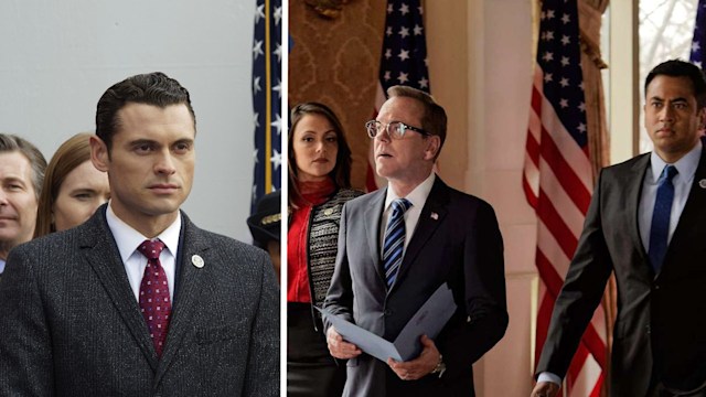 Adan Canto, Kiefer Sutherland, and Kal Penn in Designated Survivor,