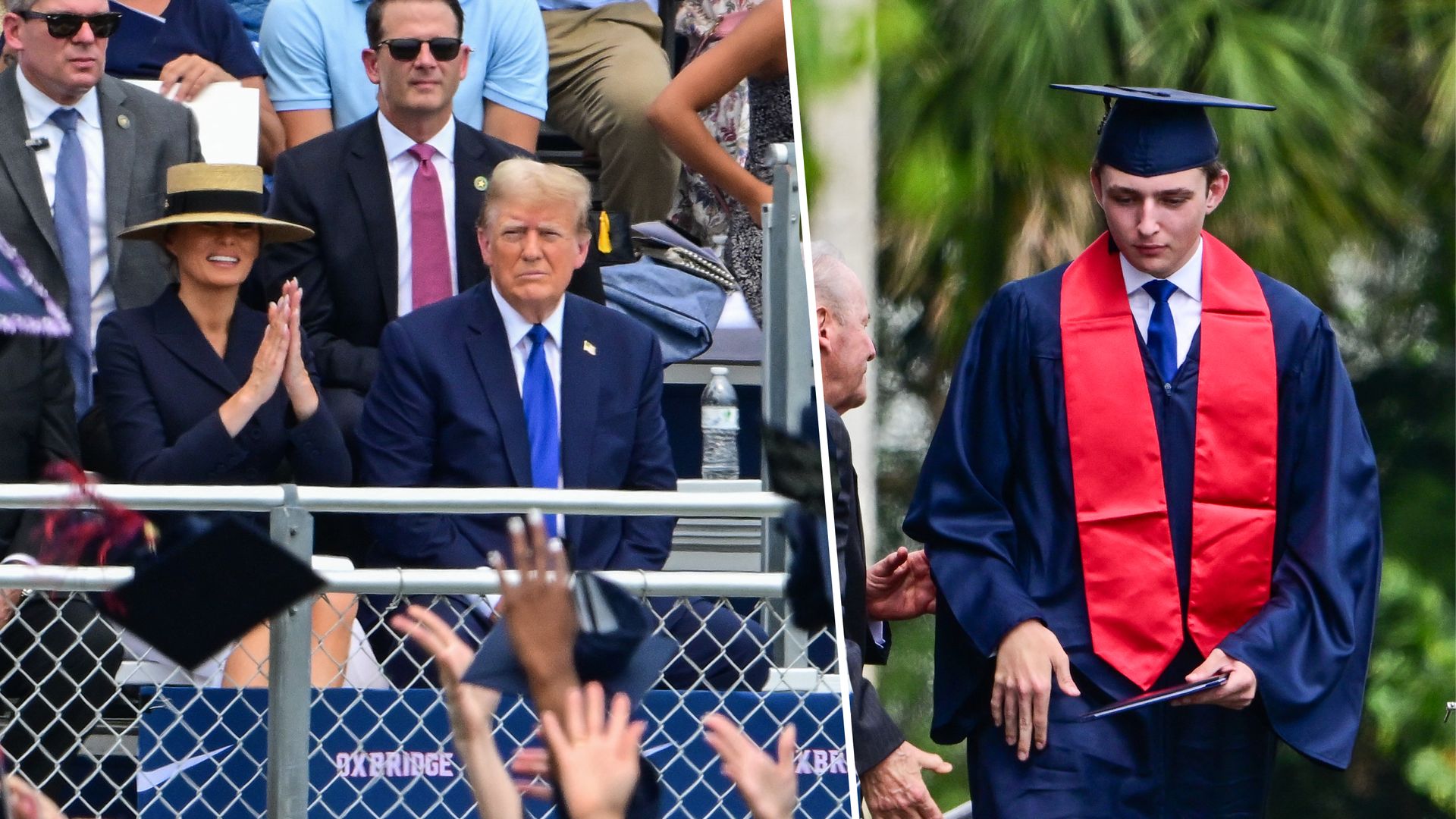 Melania Trump can't stop smiling as she cheers on Barron Trump, 18, during graduation
