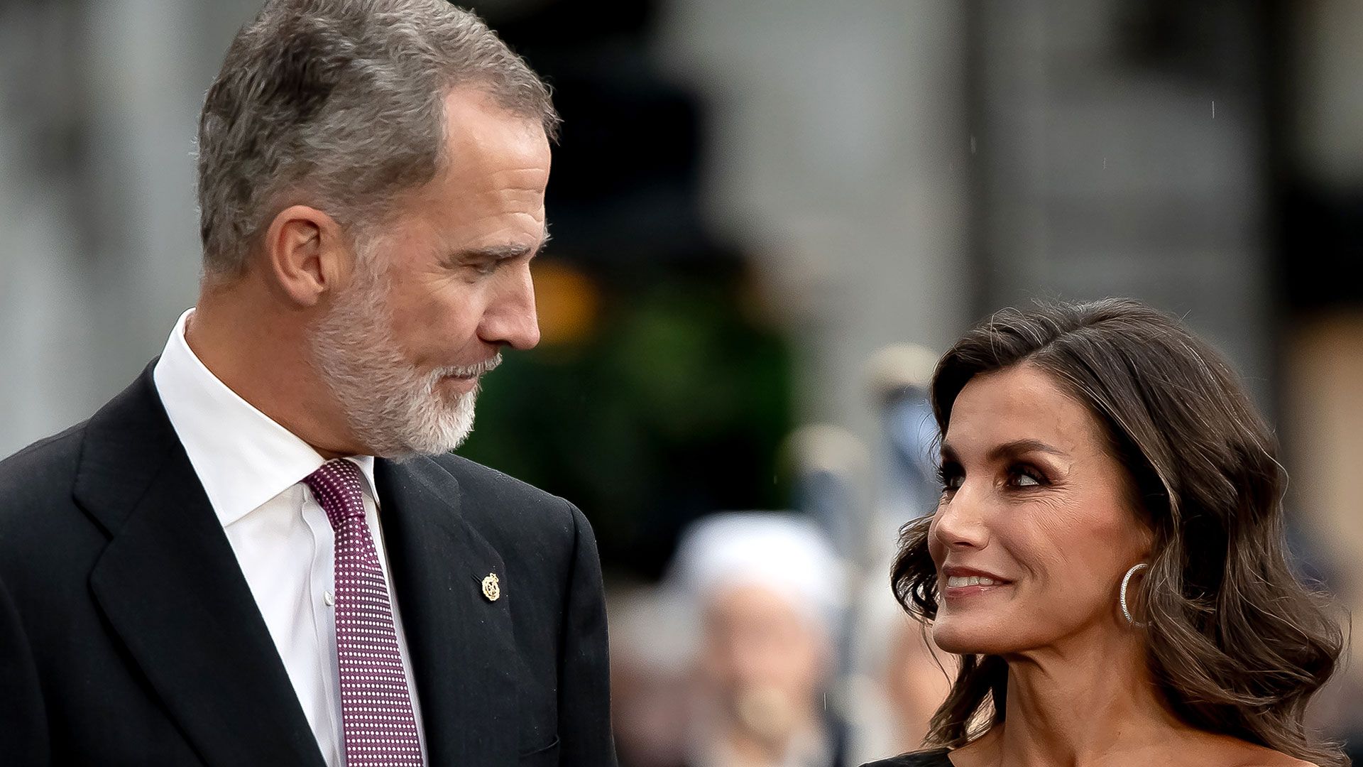 Queen Letizia and King Felipe staring into each other's eyes 