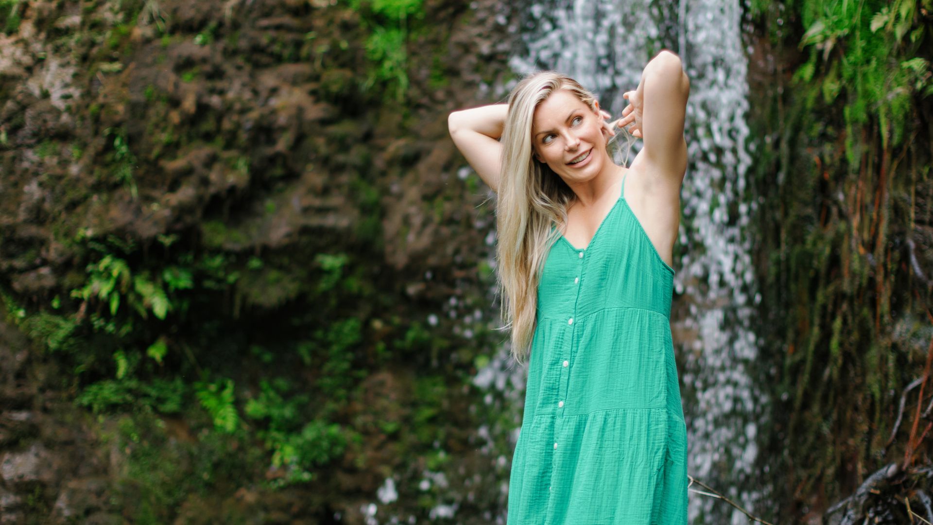 Crystal Hefner spends time at the waterfalls