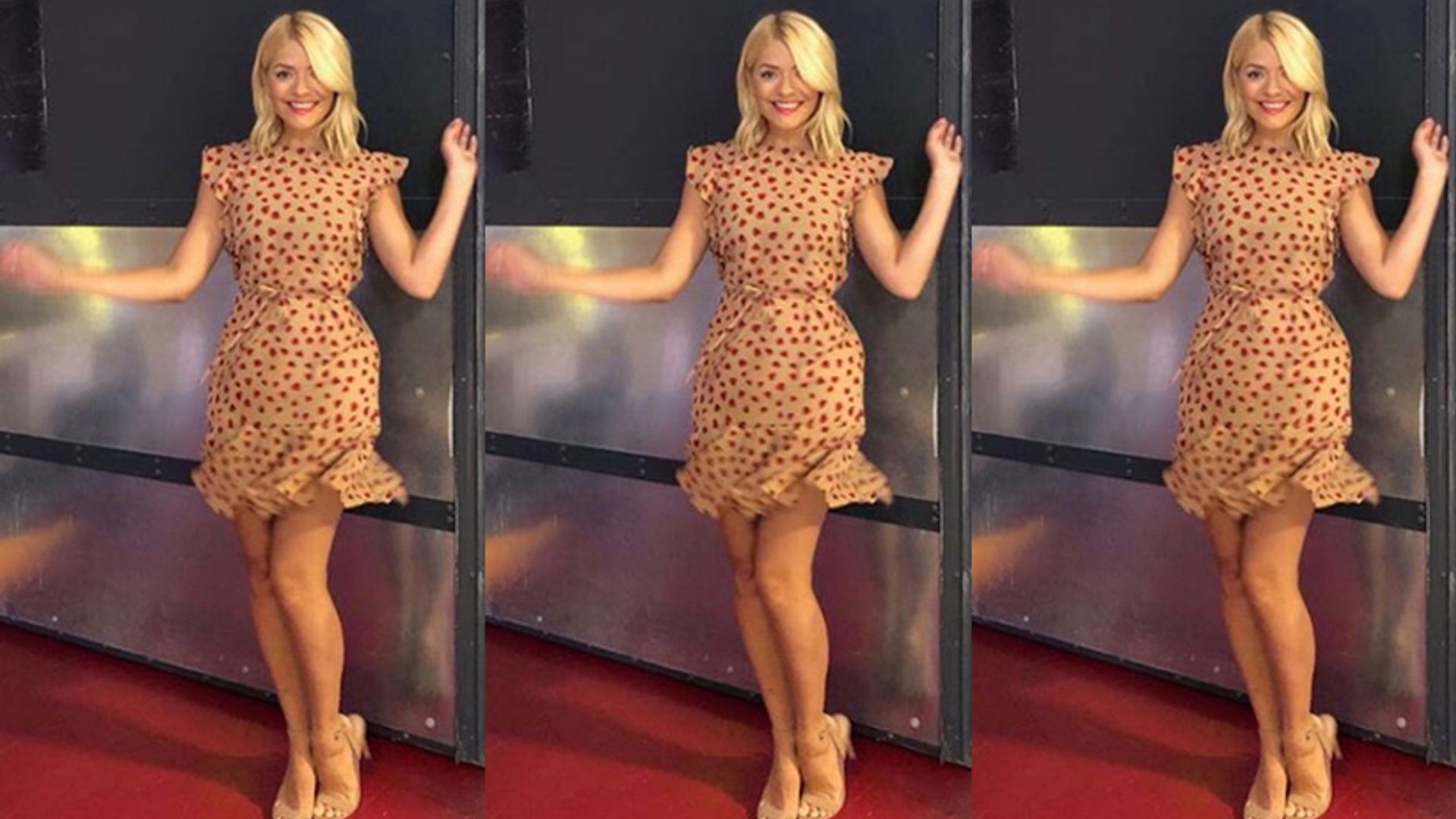 holly willoughby nude dress red polka dots this morning