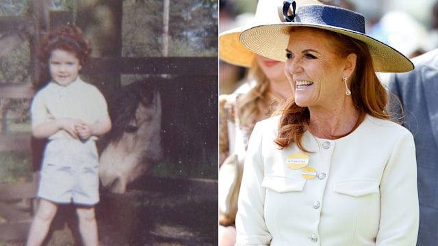 Sarah Ferguson as a child with a horse and at Royal Ascot 2024