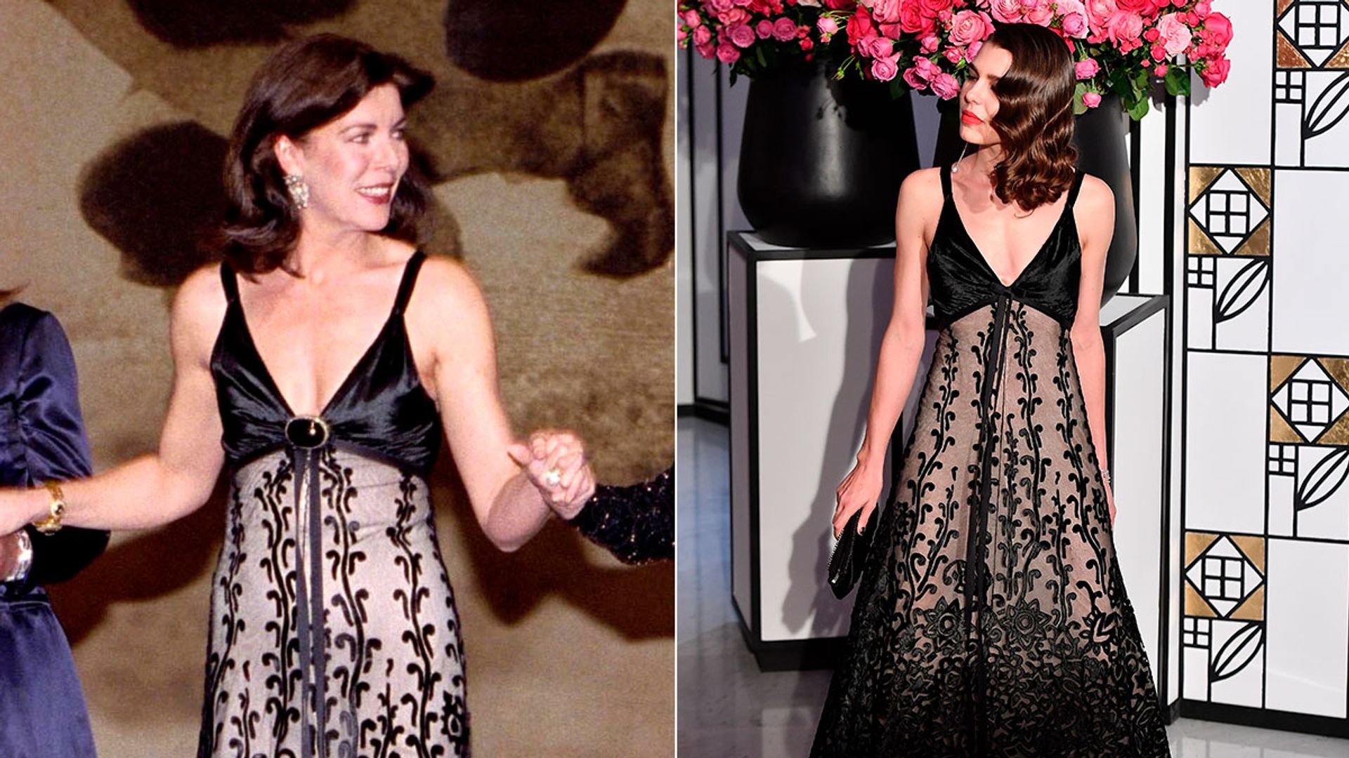 mother and daughter in sheer lace dress 