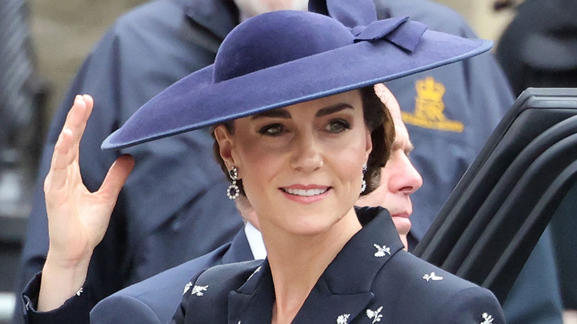 kate middleton floral suit navy commonwealth day service