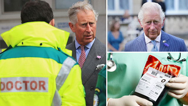 collage of King Charles and a blood bag