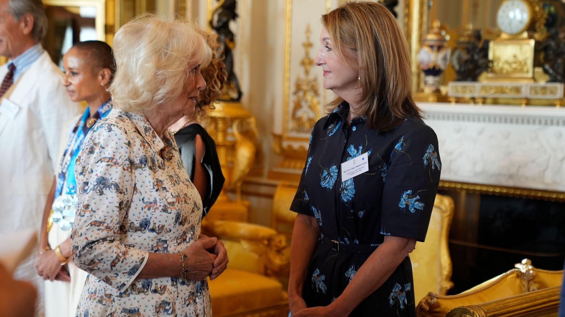 Queen Camilla talking with Victoria Derbyshire