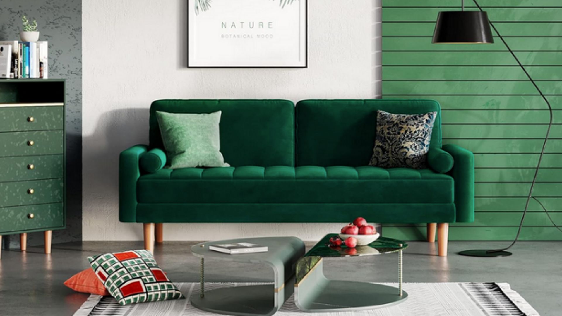 green velvet 2 seater sofa