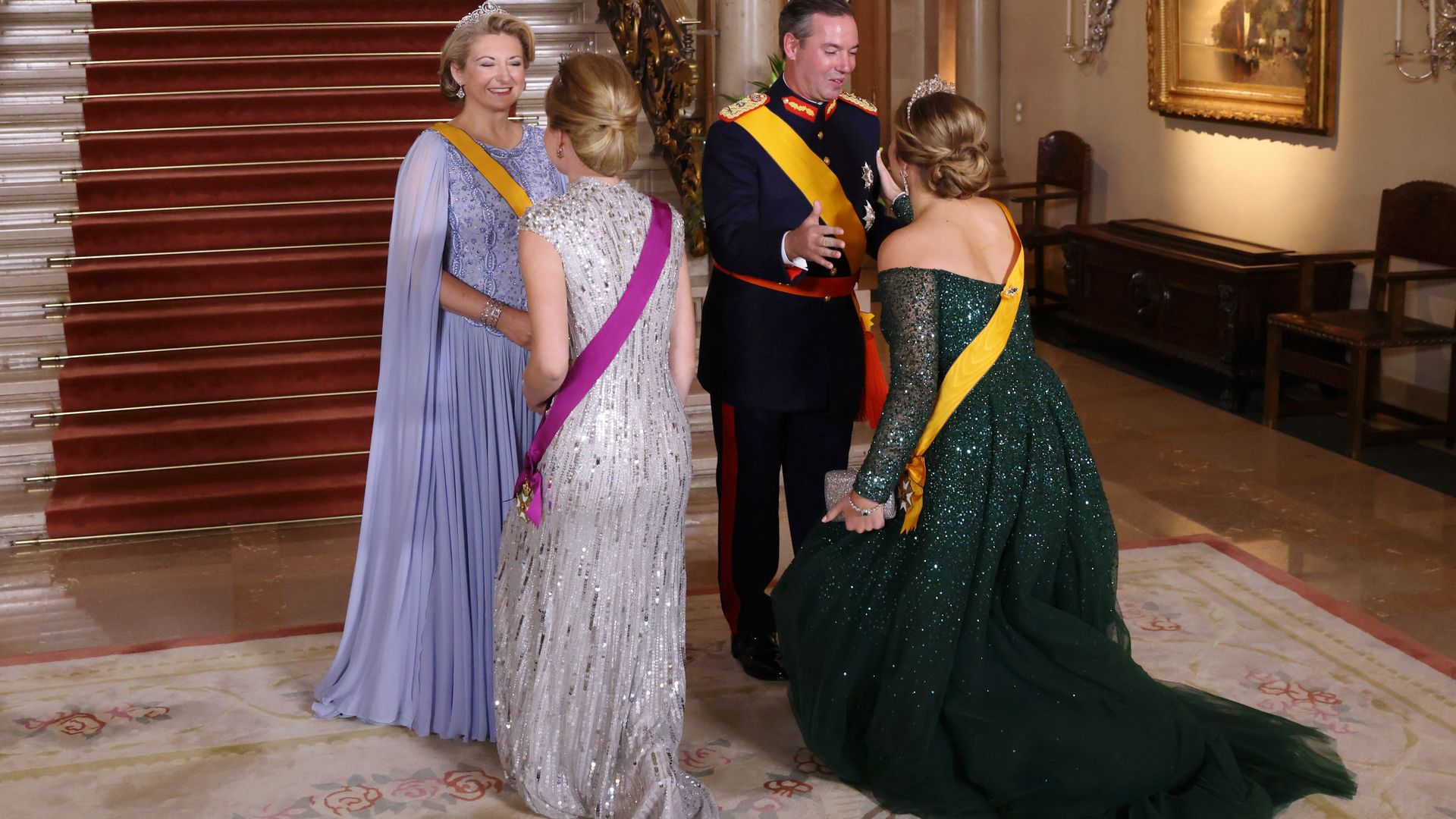Grand Duchess Stephanie de Lannoy of Luxembourg, Princess Elisabeth of Belgium, Grand Duke Guillaume Jean Joseph Marie of Luxembourg, and Princess Catharina-Amalia of the Netherlands attend a Gala dinner