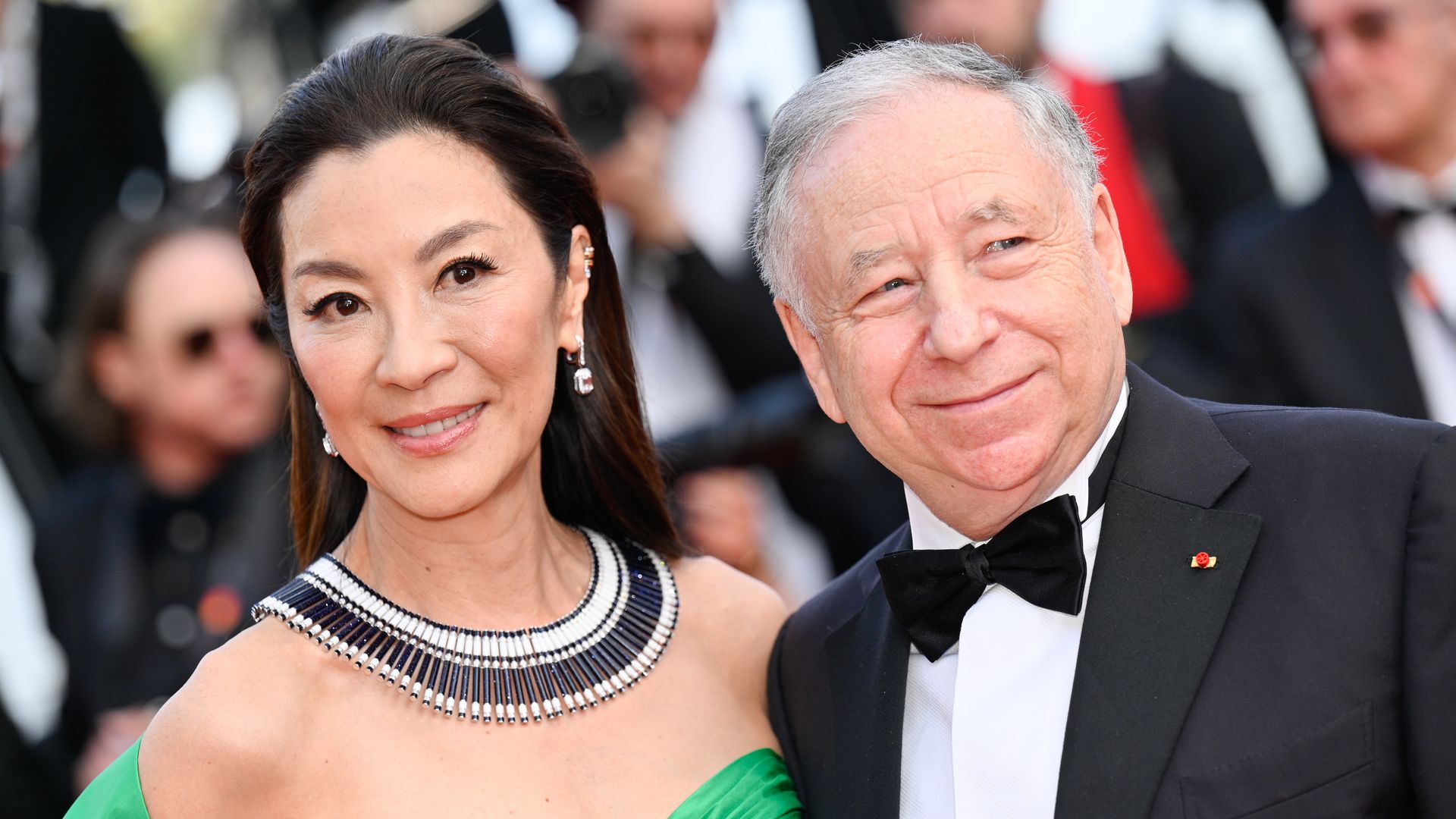 Michelle Yeoh and Jean Todt attend the "Firebrand (Le Jeu De La Reine)" red carpet during the 76th annual Cannes film festival at Palais des Festivals on May 21, 2023 in Cannes, France.