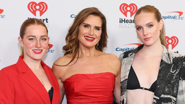 Rowan Francis Henchy, Brooke Shields, and Grier Hammond Henchy attend the Z100's iHeartRadio Jingle Ball 2022 Press Room at Madison Square Garden on December 09, 2022 in New York City