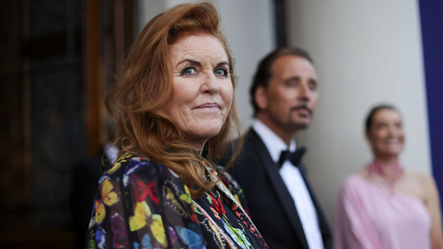 Sarah Ferguson in outfit covered with butterflies