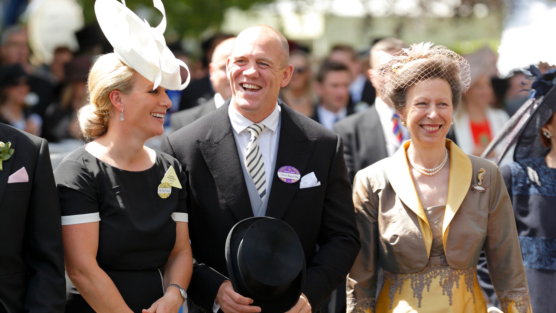 Mike and Zara Tindall and Princess Anne laughing at Royal Ascot 2014