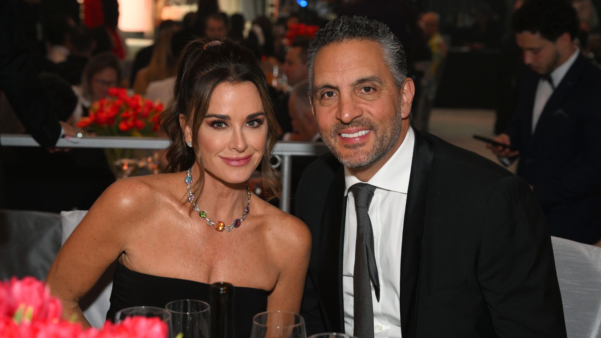 Kyle Richards and Mauricio Umansky attend the Elton John AIDS Foundation's 31st Annual Academy Awards Viewing Party on March 12, 2023 in West Hollywood, California
